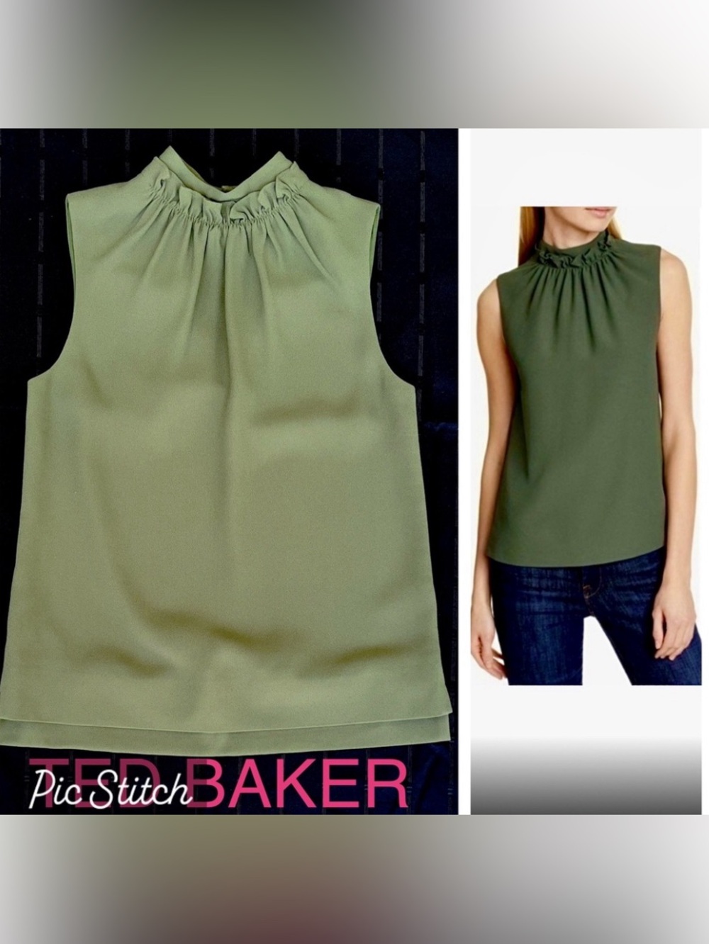 TED BAKER London Audrye MILITARY GREEN SLEEVES blouse